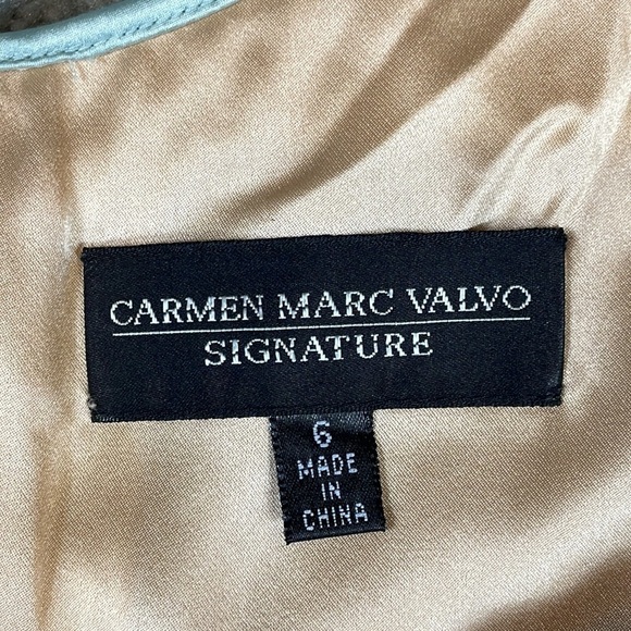 Carmen Marc Valvo Signature Silk Dress Sleeveless Fit and Flare Ribbon Appliqué - Picture 11 of 13